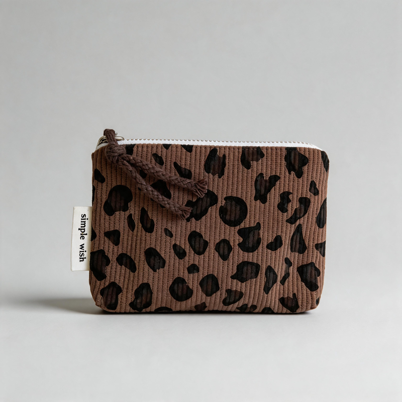 Retro Leopard Print Corduroy Zipper Mini Coin Purse