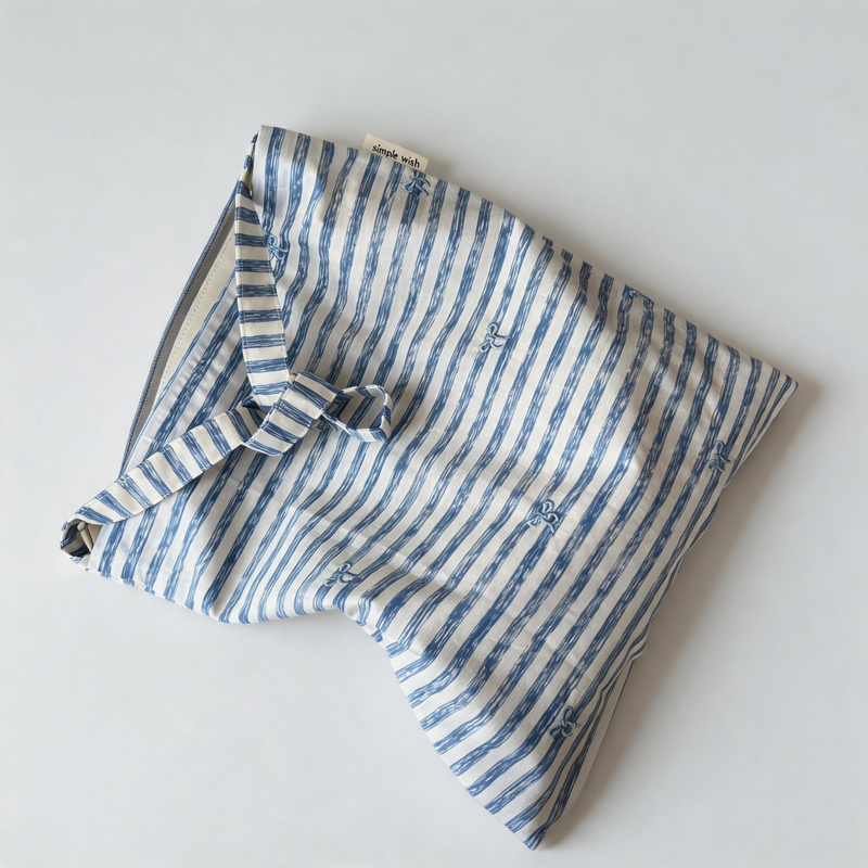 Preppy Bow Embroidery Striped Plaid Cotton Crossbody Bag