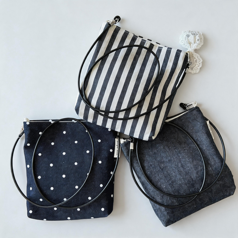 Vintage Minimal Striped Denim Linen Crossbody Bag