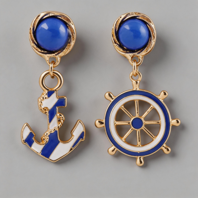 Textured Stone Geometric Ship Anchor Shape Earrings