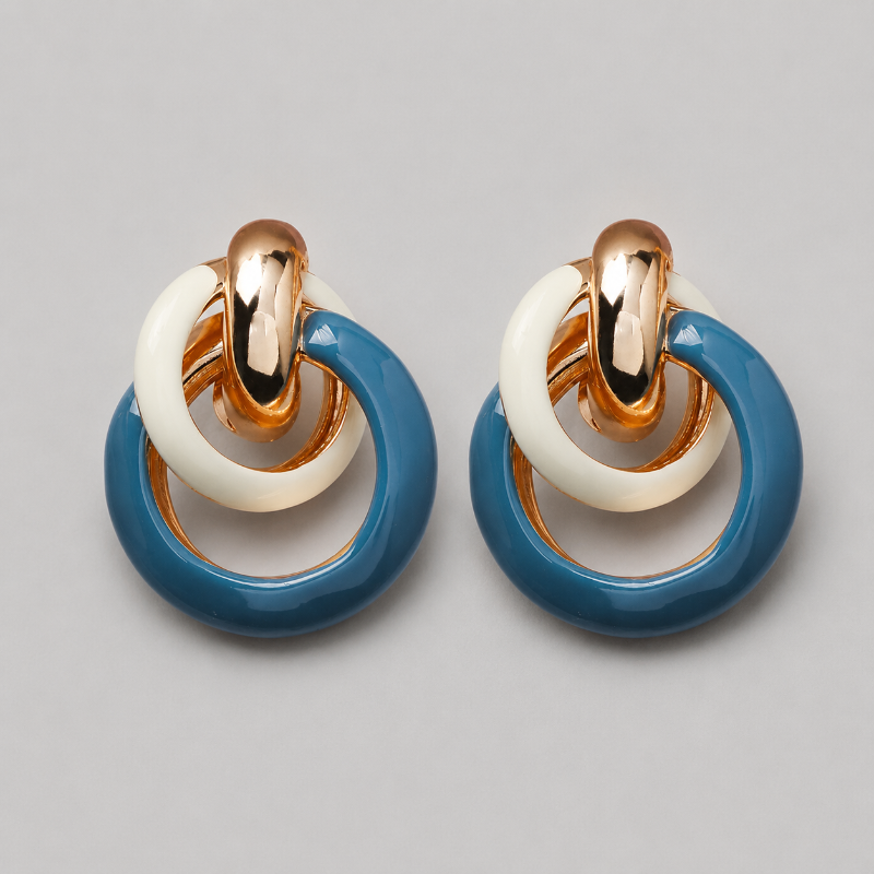 Textured Stone Twisted Geometric Circles Glaze Earrings