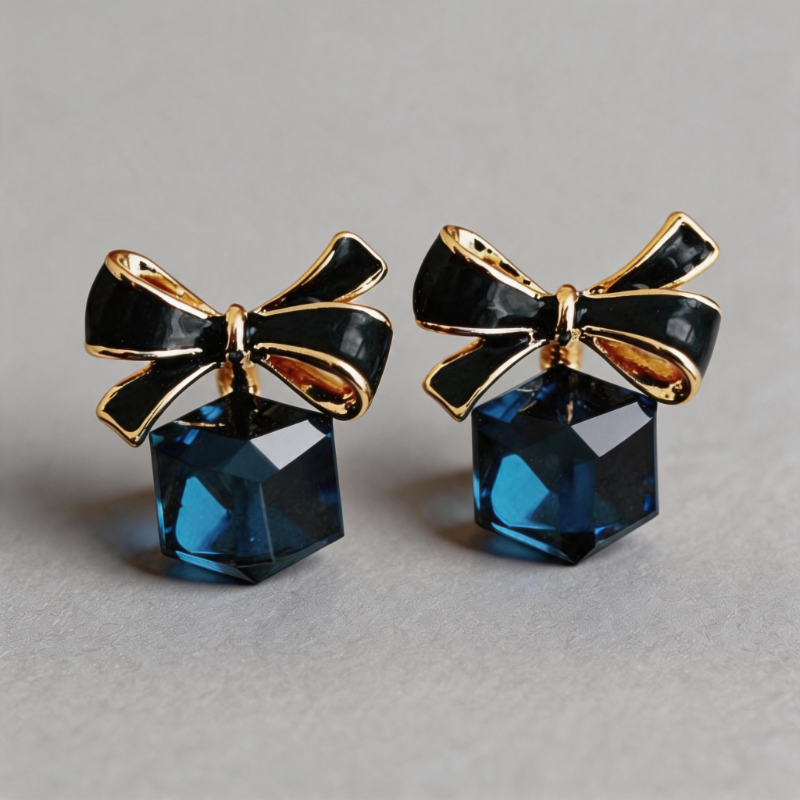 Lightweight Geometric Cube Bow Silver-plated Finish Earrings