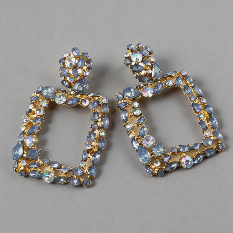 Retro-inspired Stone Geometric Retro Crystal Square Earrings