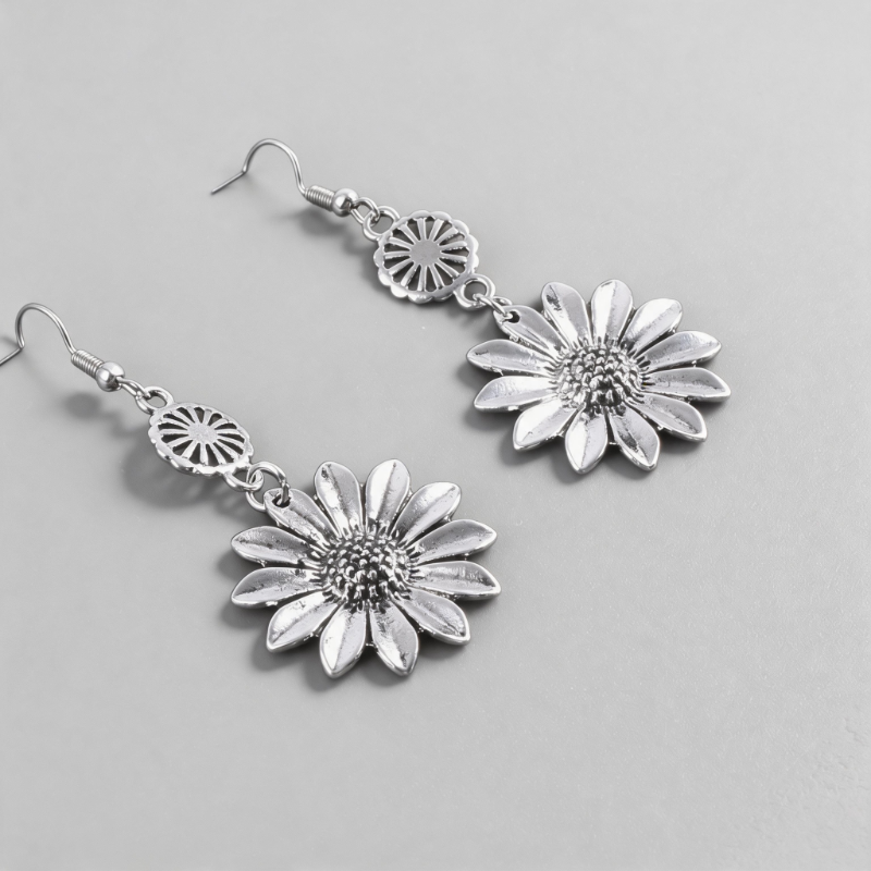 Boho Geometric Sunflower Shape Pendant Style Earrings
