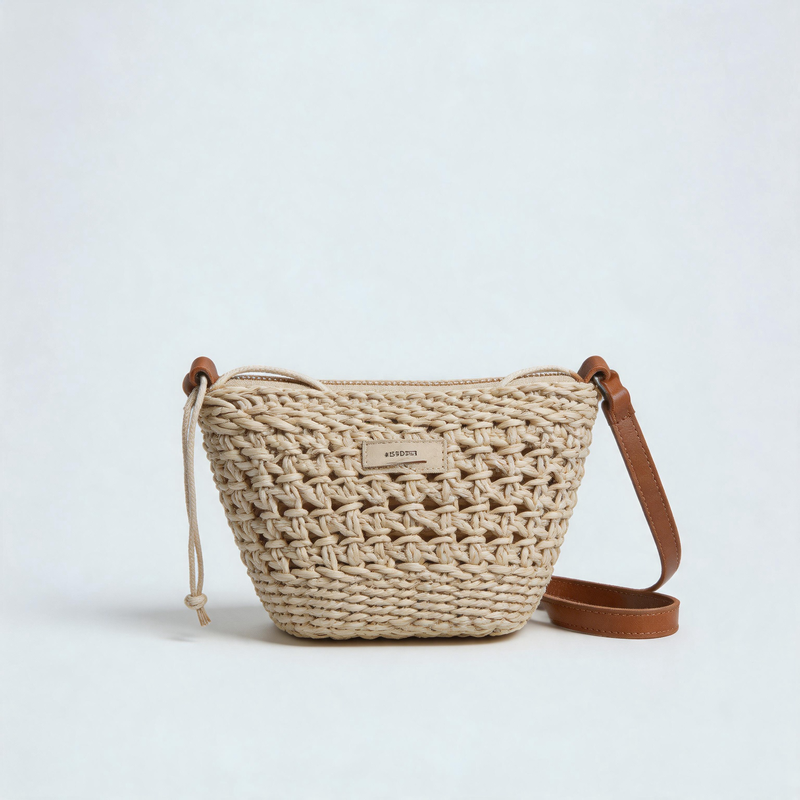 Faux Straw Basket Shoulder Bag