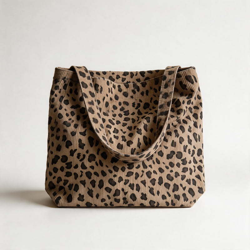 Vintage Leopard Print Corduroy Shoulder Tote Bag