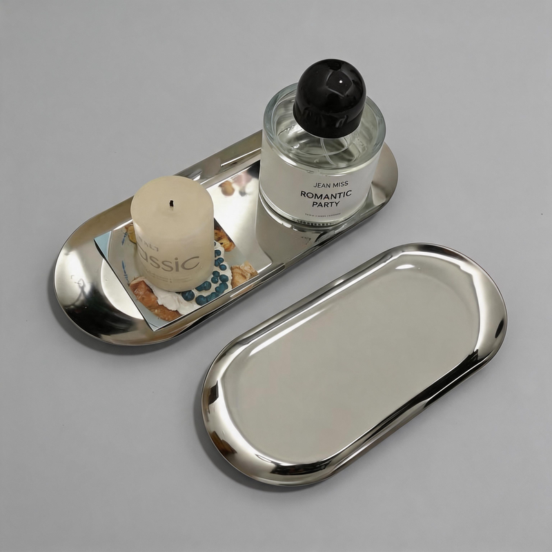 Polished Stainless Steel Oval Silhouette Storage Tray