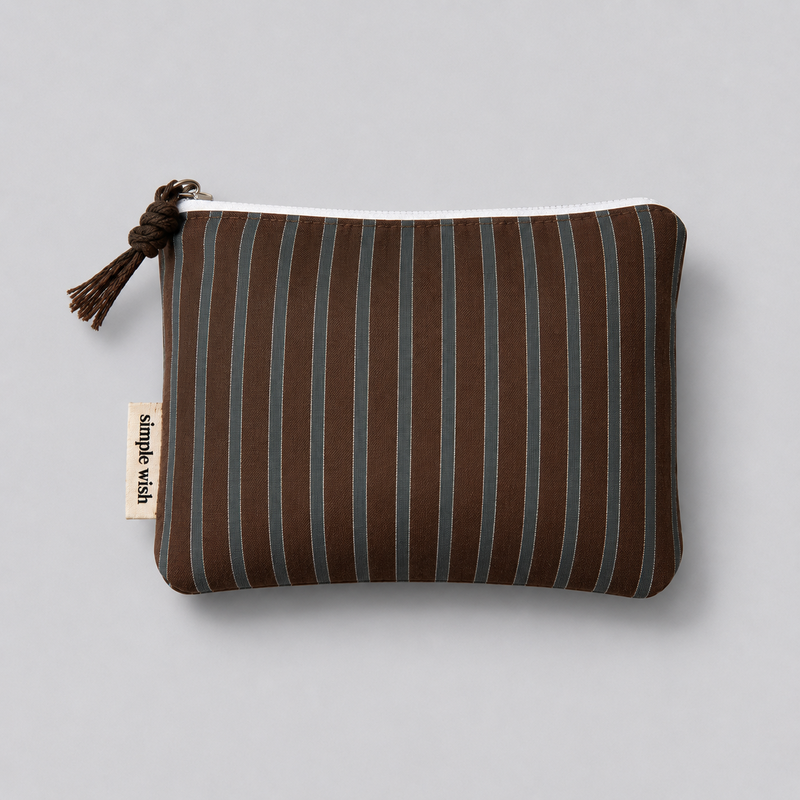 Vintage Dark Plaid & Stripe Cotton Mini Zipper Bag