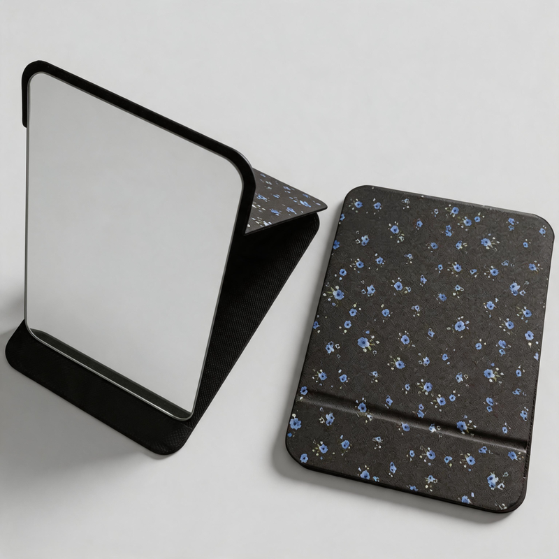 Everyday PU Leather Floral Desktop Foldable Mirror