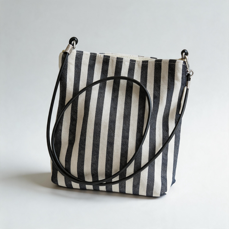 Vintage Minimal Striped Denim Linen Crossbody Bag