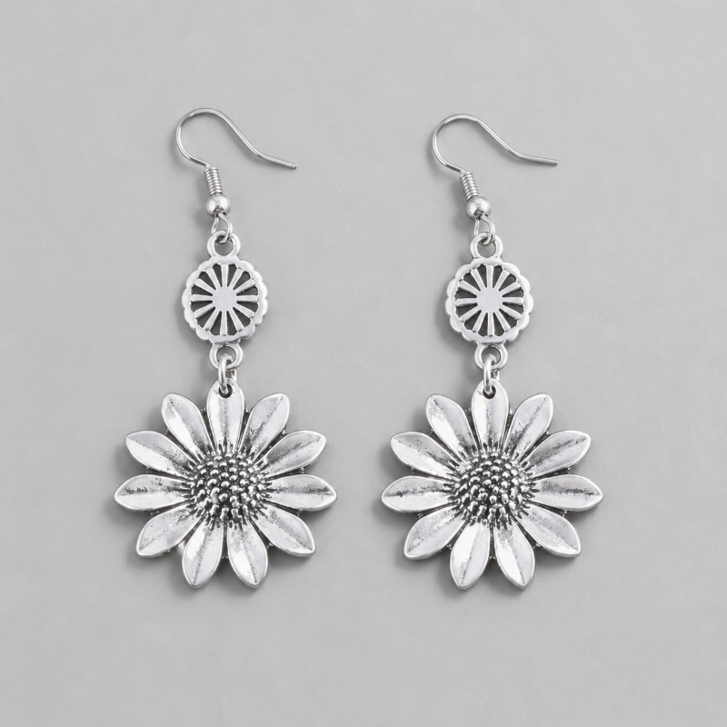 Boho Geometric Sunflower Shape Pendant Style Earrings