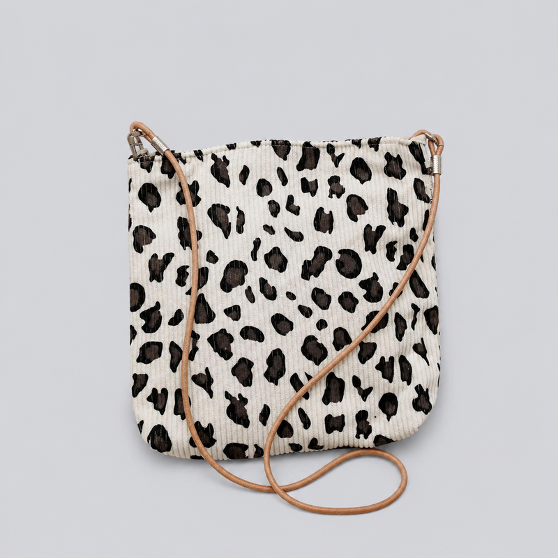 Vintage Leopard Print Corduroy Crossbody Phone Pouch
