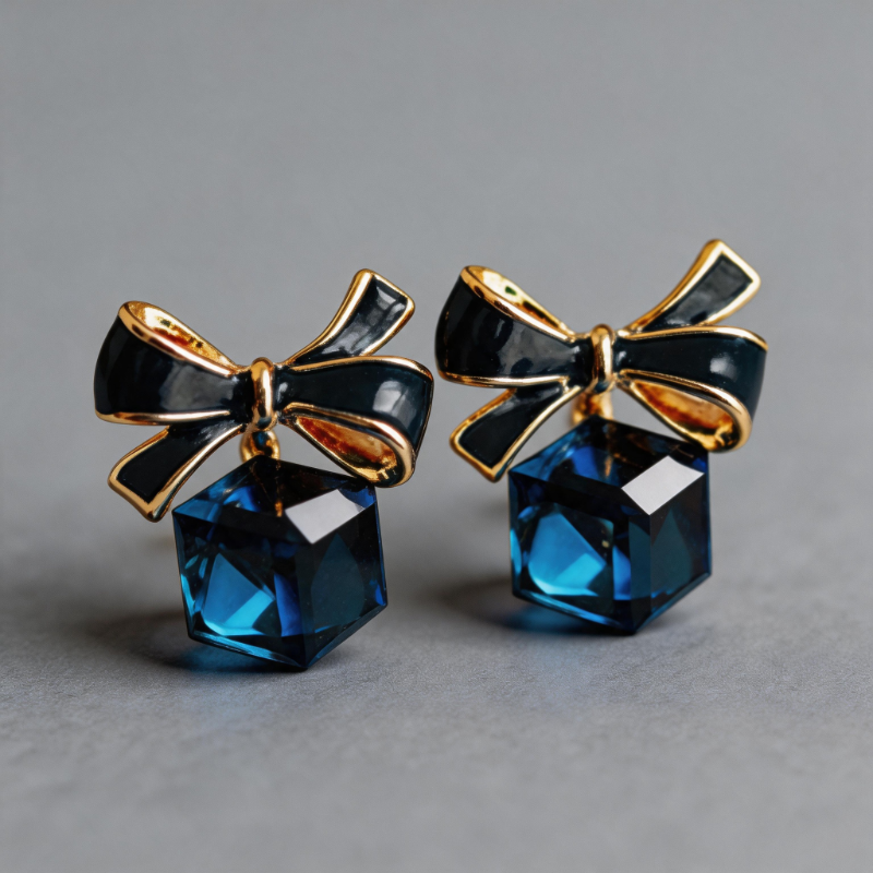 Lightweight Geometric Cube Bow Silver-plated Finish Earrings