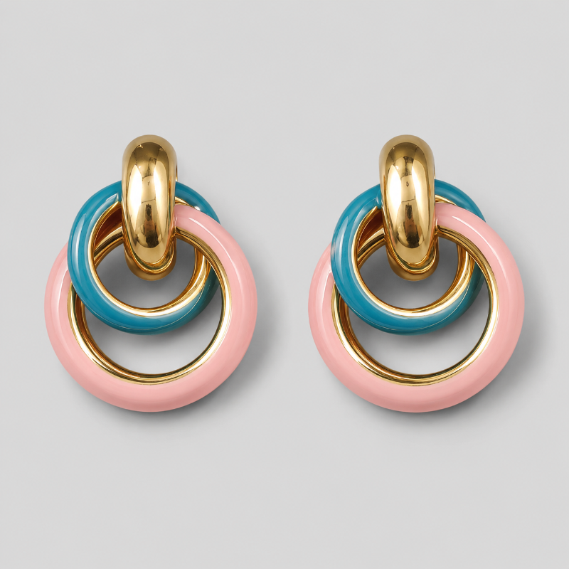Textured Stone Twisted Geometric Circles Glaze Earrings