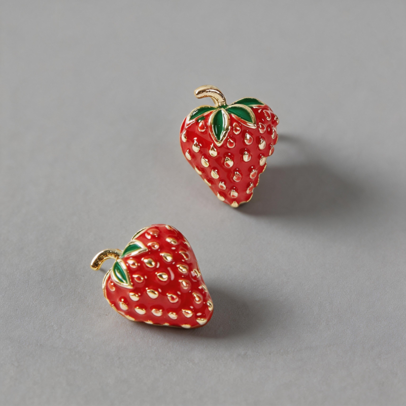 Lightweight Geometric Strawberry Shape Drip Oil Earrings
