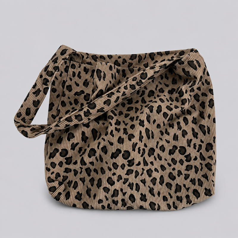 Vintage Leopard Print Corduroy Shoulder Tote Bag