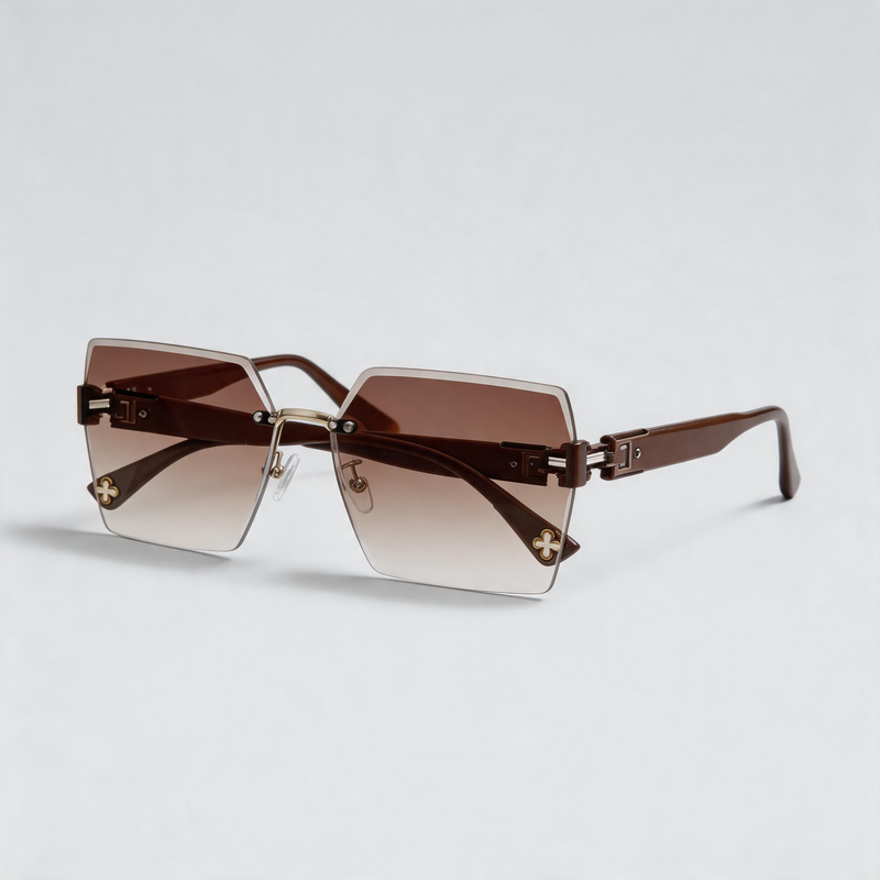Rimless Square Cut Edge Trendy Women’s Fashion Sunglasses