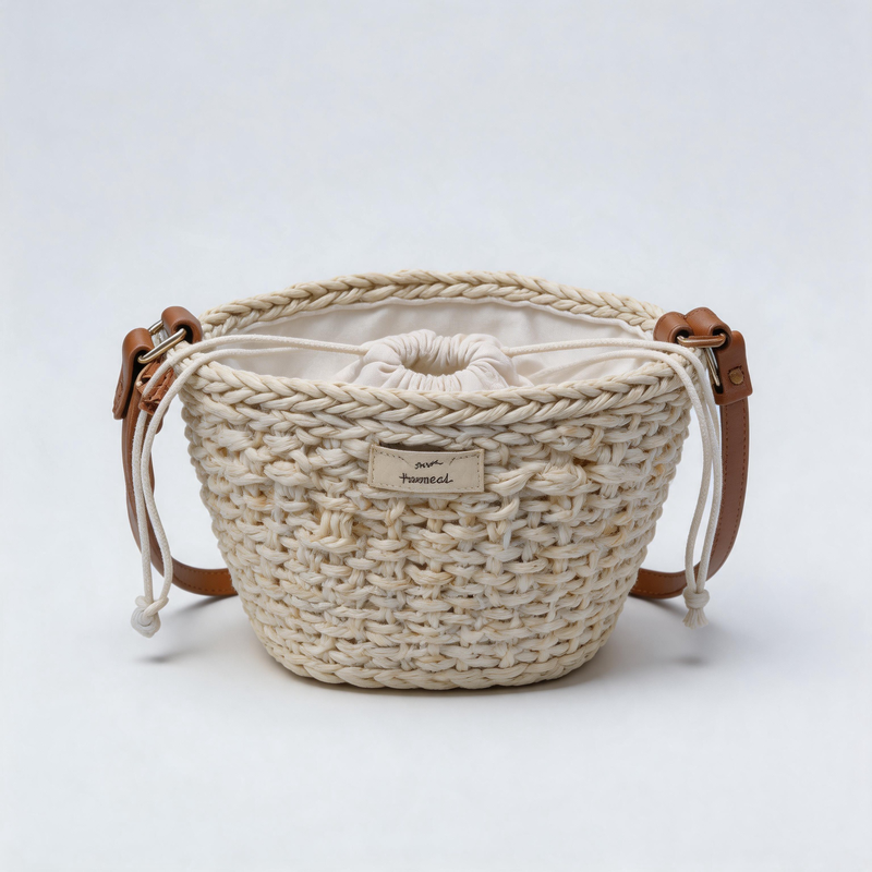 Faux Straw Basket Shoulder Bag