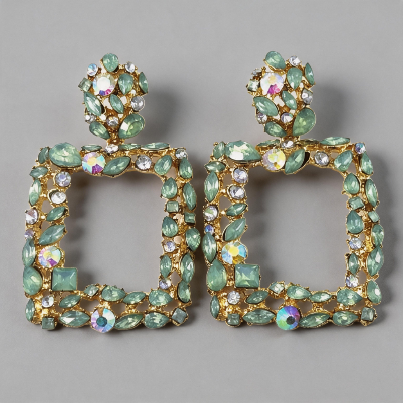 Retro-inspired Stone Geometric Retro Crystal Square Earrings
