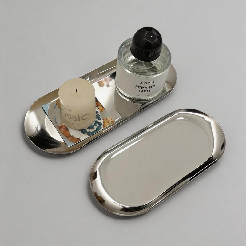 Polished Stainless Steel Oval Silhouette Storage Tray