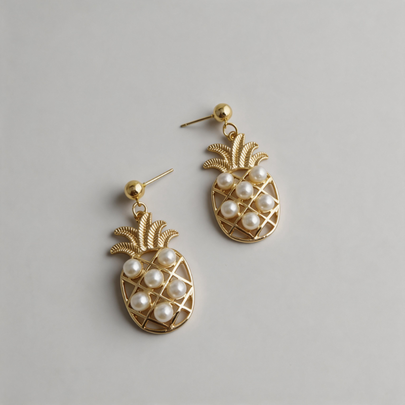 Aesthetic Geometric Small Fruit Pineapple Coconut Earrings