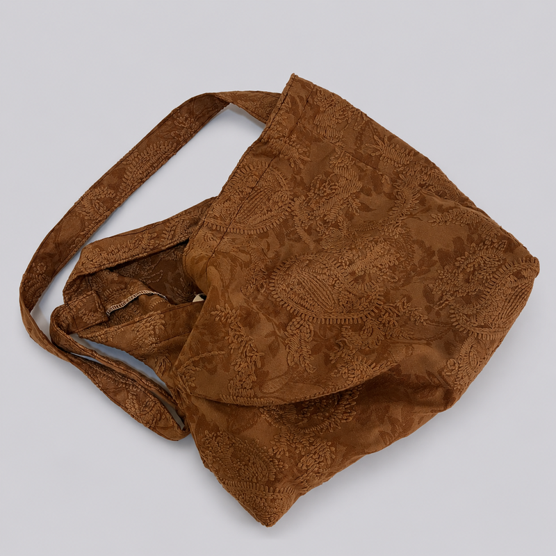 Vintage Floral Embroidered Large Capacity Crossbody Tote Bag