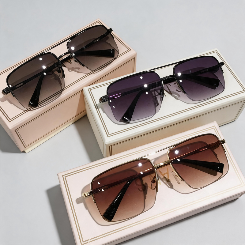 Men’s Half-Rim Square Driving Fashion Sunglasses