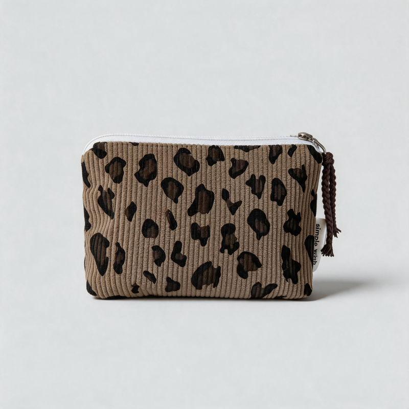 Retro Leopard Print Corduroy Zipper Mini Coin Purse