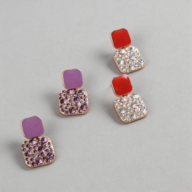 Minimalist Stone Square Geometric Rhinestone Inlay Earrings