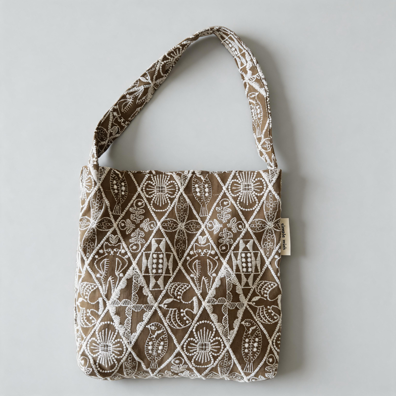 Vintage Embroidery Small Underarm Canvas Tote Bag