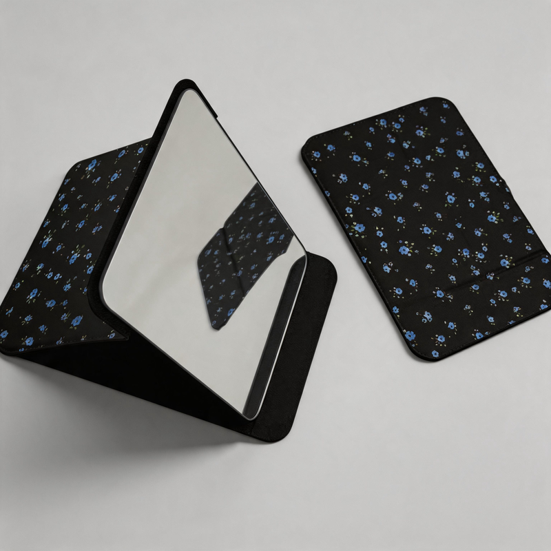 Everyday PU Leather Floral Desktop Foldable Mirror