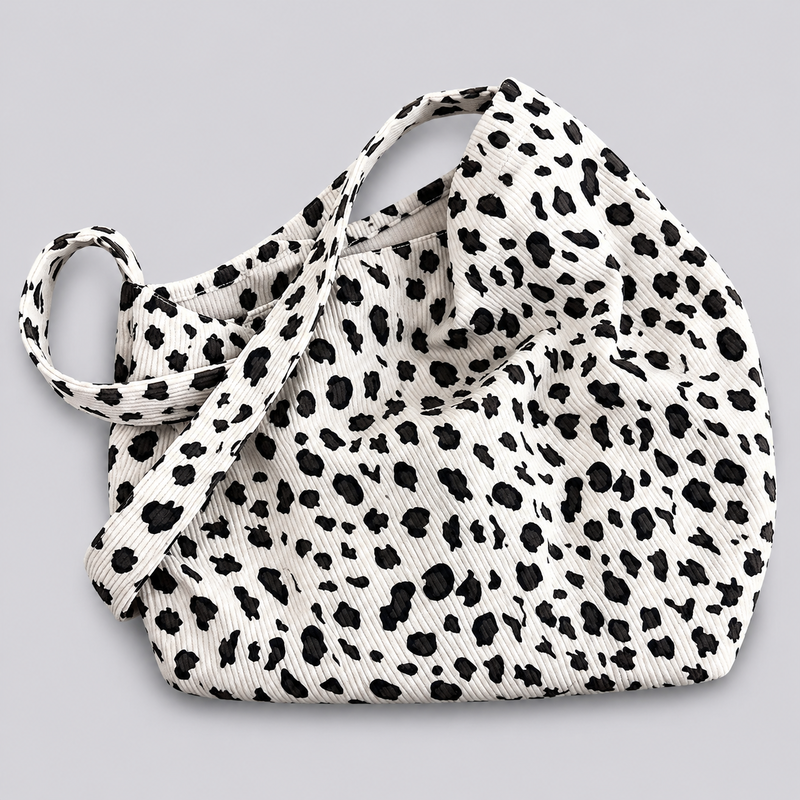 Vintage Leopard Print Corduroy Shoulder Tote Bag