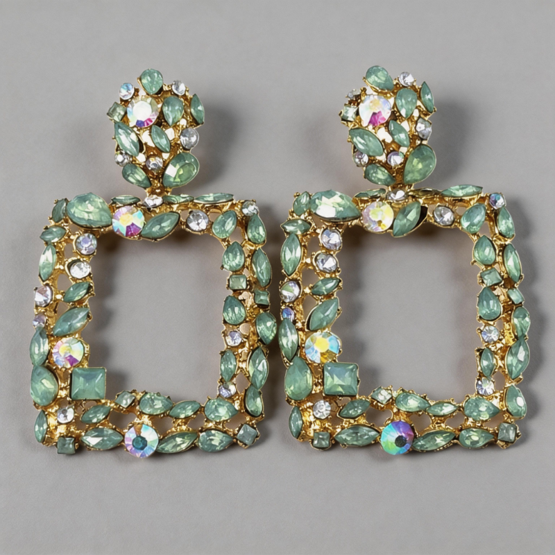 Retro-inspired Stone Geometric Retro Crystal Square Earrings