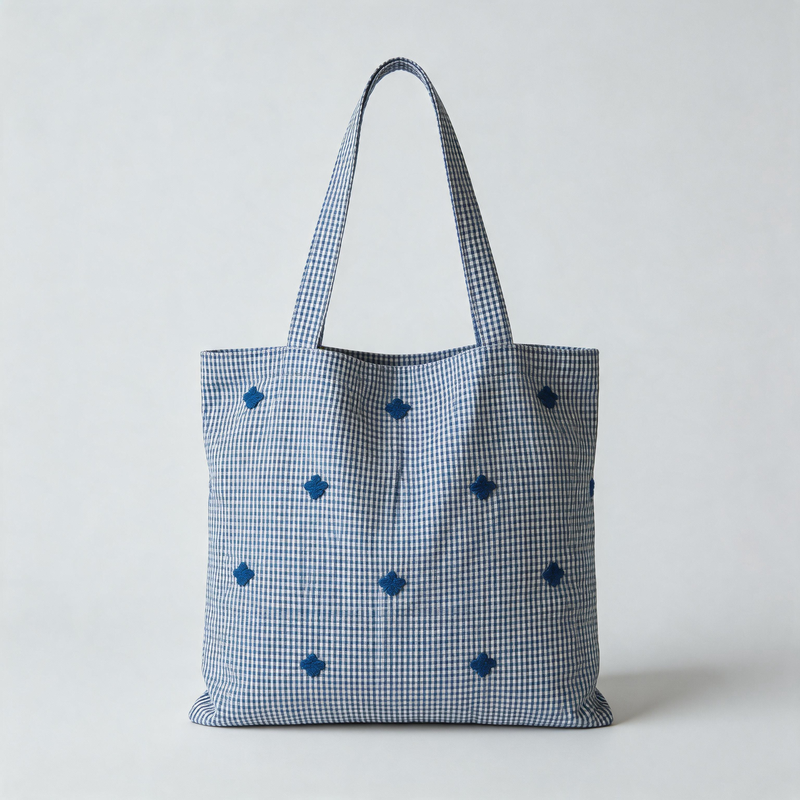 Preppy Bow Embroidery Striped Plaid Cotton Crossbody Bag