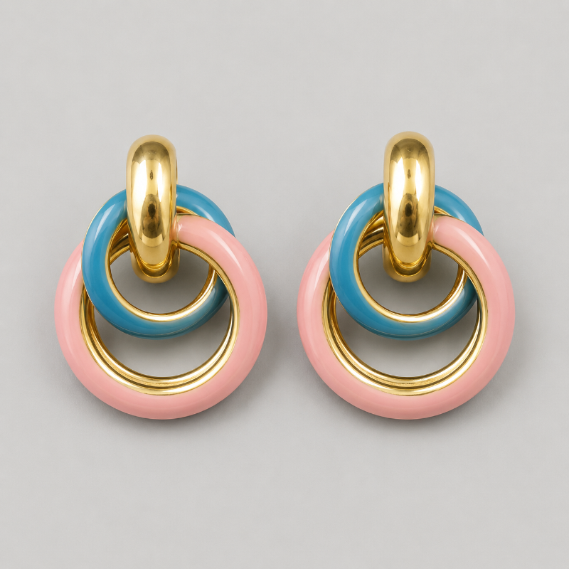 Textured Stone Twisted Geometric Circles Glaze Earrings