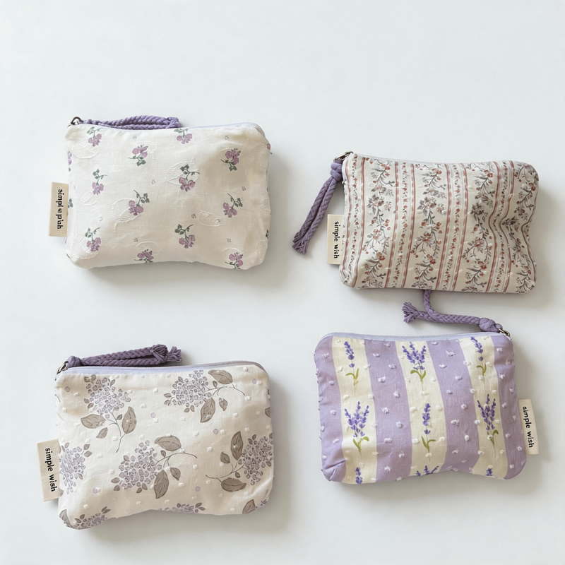 Vintage Jacquard Floral Print Cotton Zipper Pouch