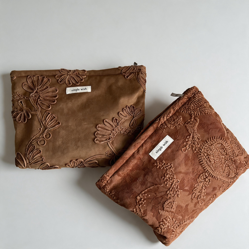 Minimalist Vintage Suede Embroidery Daily Cosmetic Bag