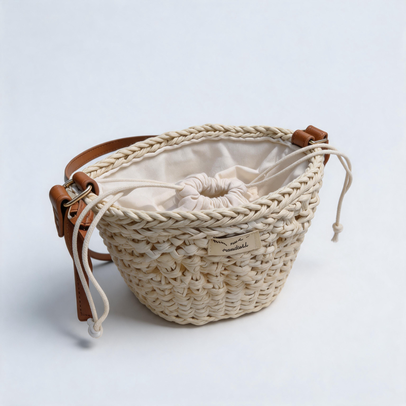 Faux Straw Basket Shoulder Bag