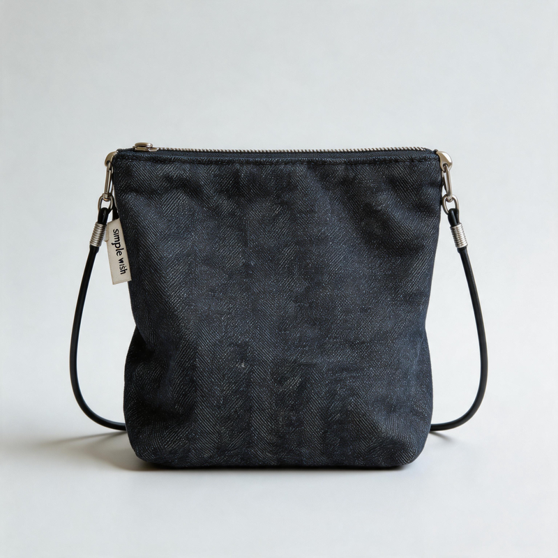 Vintage Minimal Striped Denim Linen Crossbody Bag