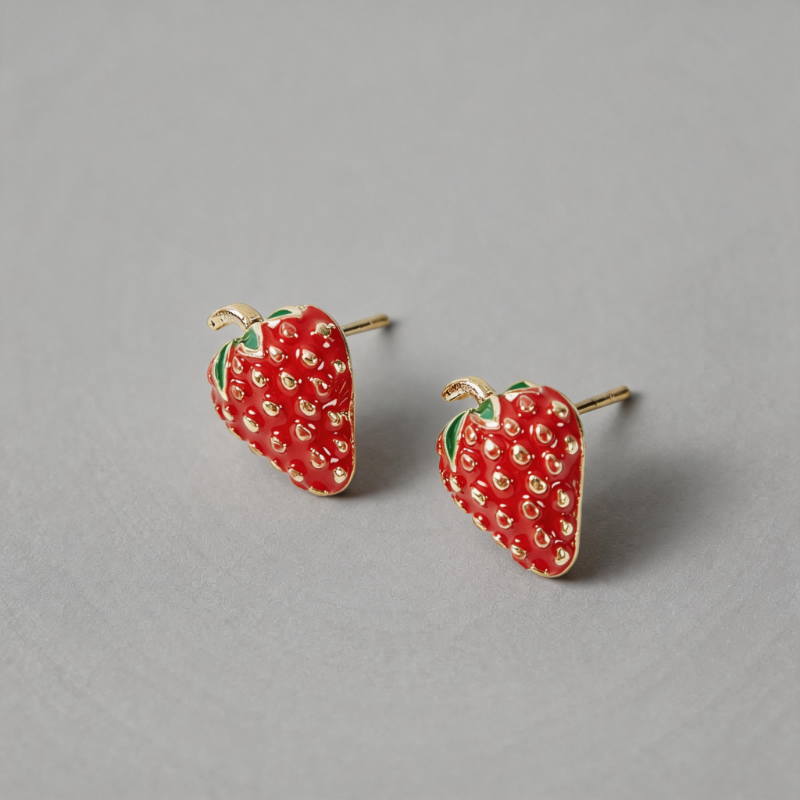 Lightweight Geometric Strawberry Shape Drip Oil Earrings