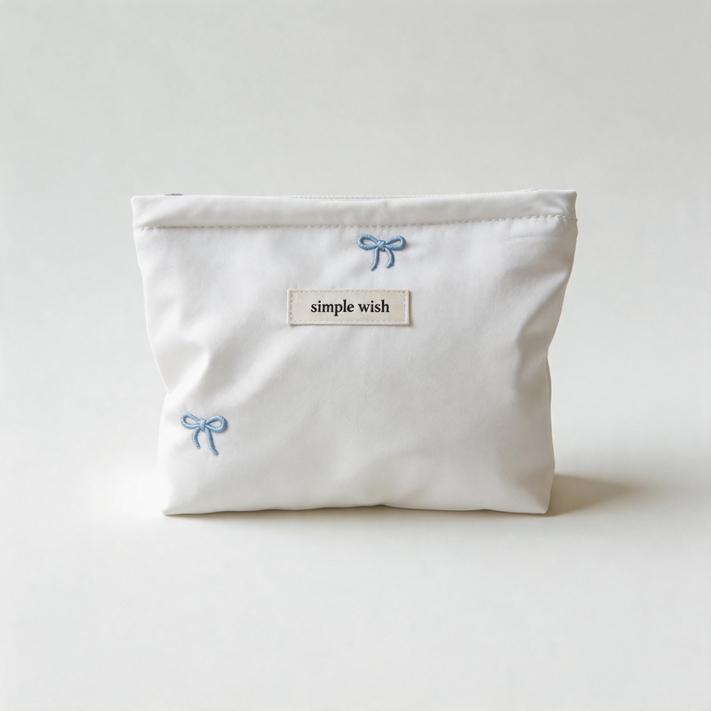 Lovely Bow Embroidery Striped Plaid Cotton Makeup Pouch