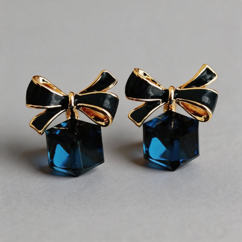 Lightweight Geometric Cube Bow Silver-plated Finish Earrings