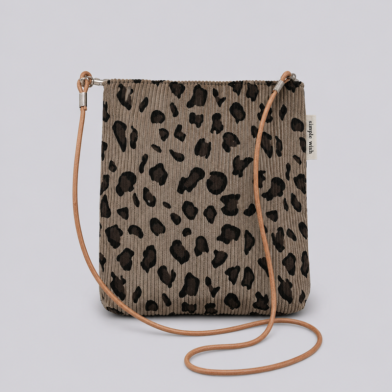 Vintage Leopard Print Corduroy Crossbody Phone Pouch