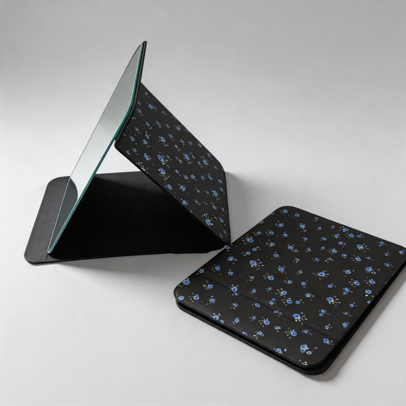 Everyday PU Leather Floral Desktop Foldable Mirror