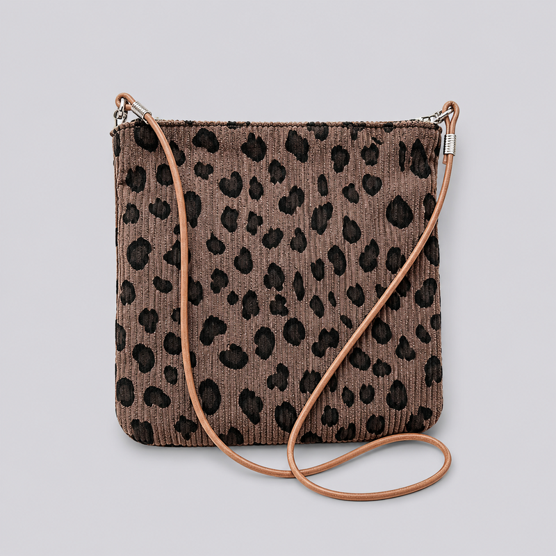 Vintage Leopard Print Corduroy Crossbody Phone Pouch