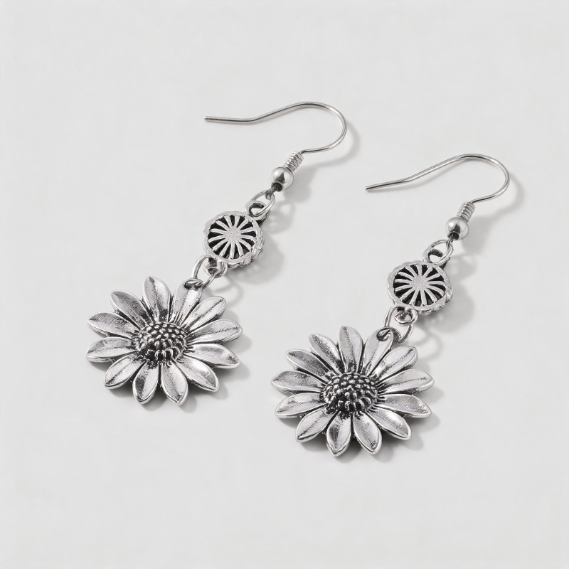 Boho Geometric Sunflower Shape Pendant Style Earrings