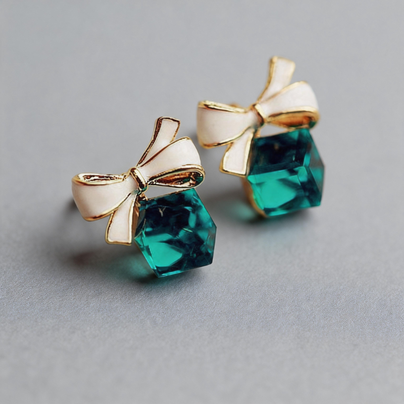 Lightweight Geometric Cube Bow Silver-plated Finish Earrings