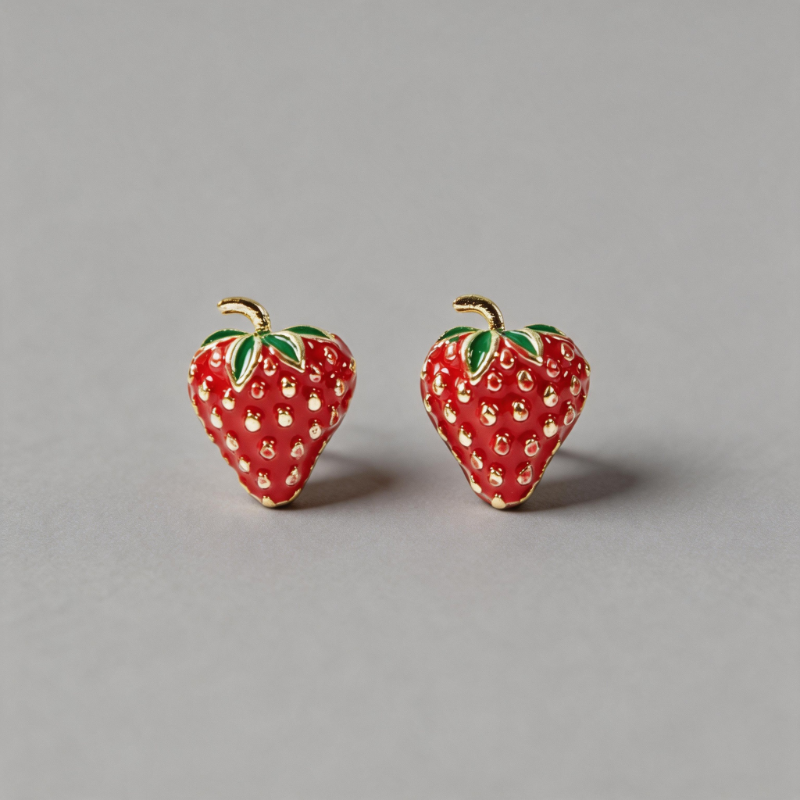 Lightweight Geometric Strawberry Shape Drip Oil Earrings