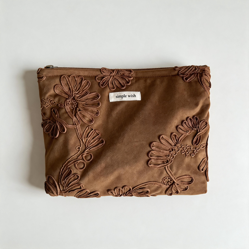 Minimalist Vintage Suede Embroidery Daily Cosmetic Bag