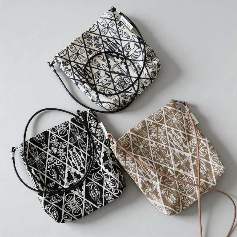 Vintage Embroidered Canvas Crossbody Pouch